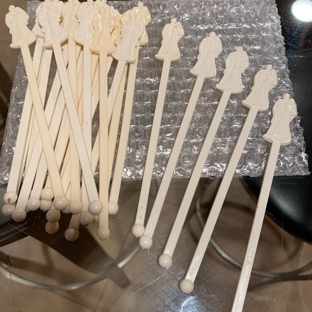 Vintage MCM bride and groom wedding drink stirrers great condition